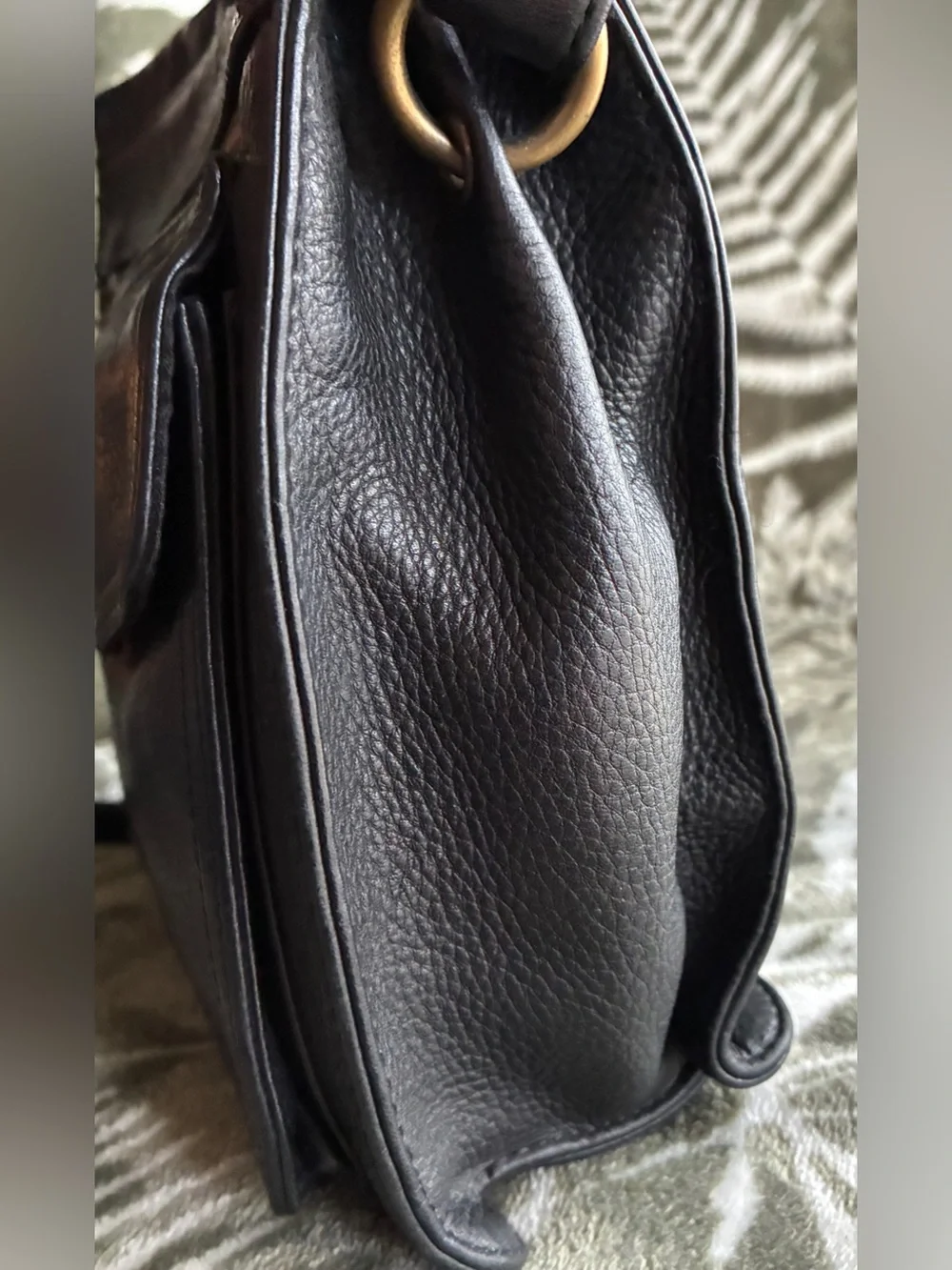 Fossil Black Leather Crossbody Bag with Brass Key Charm